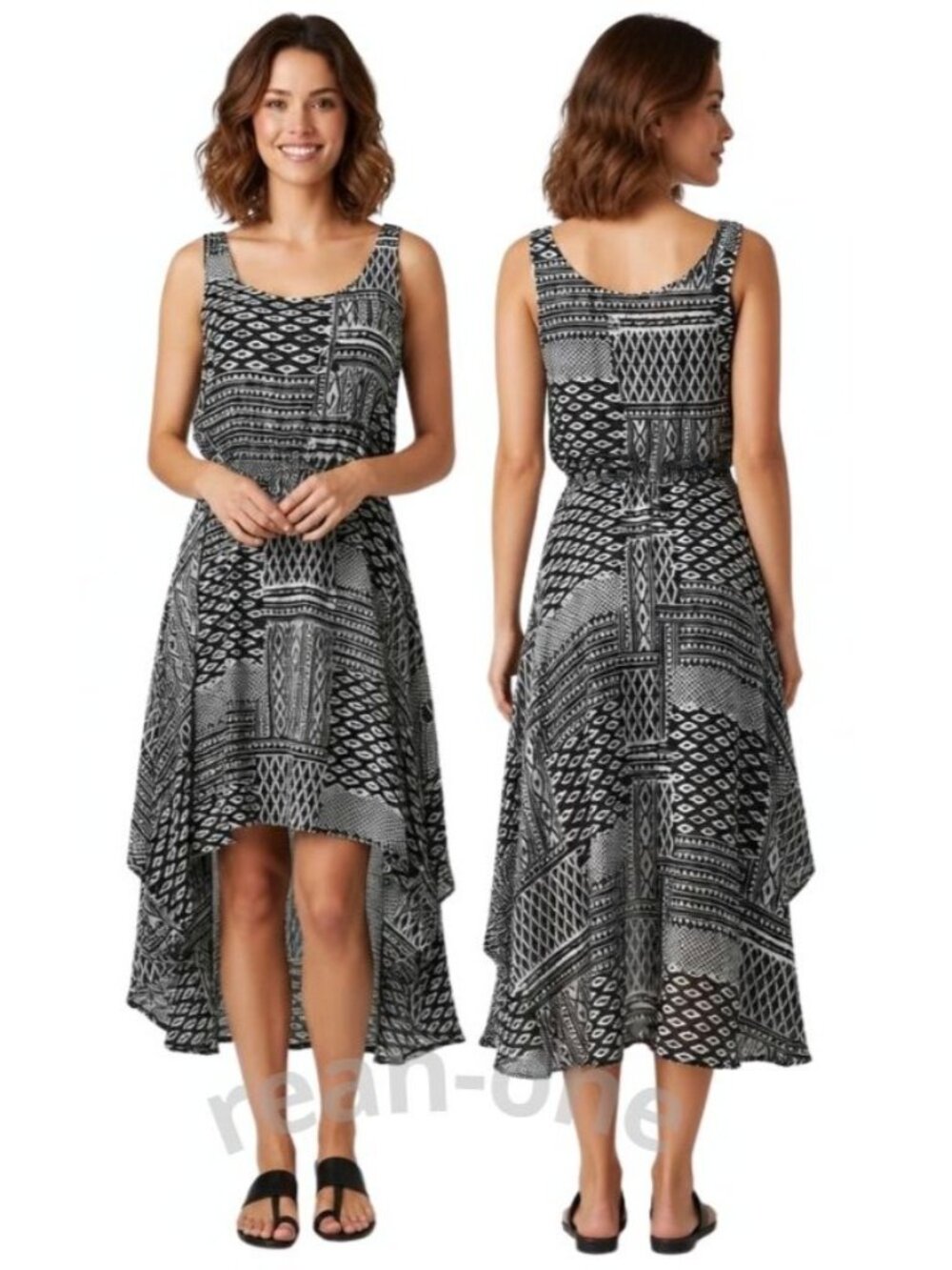 Fire Los Angeles Women’s Sleeveless Summer Dress Geometric Black White Sz Small